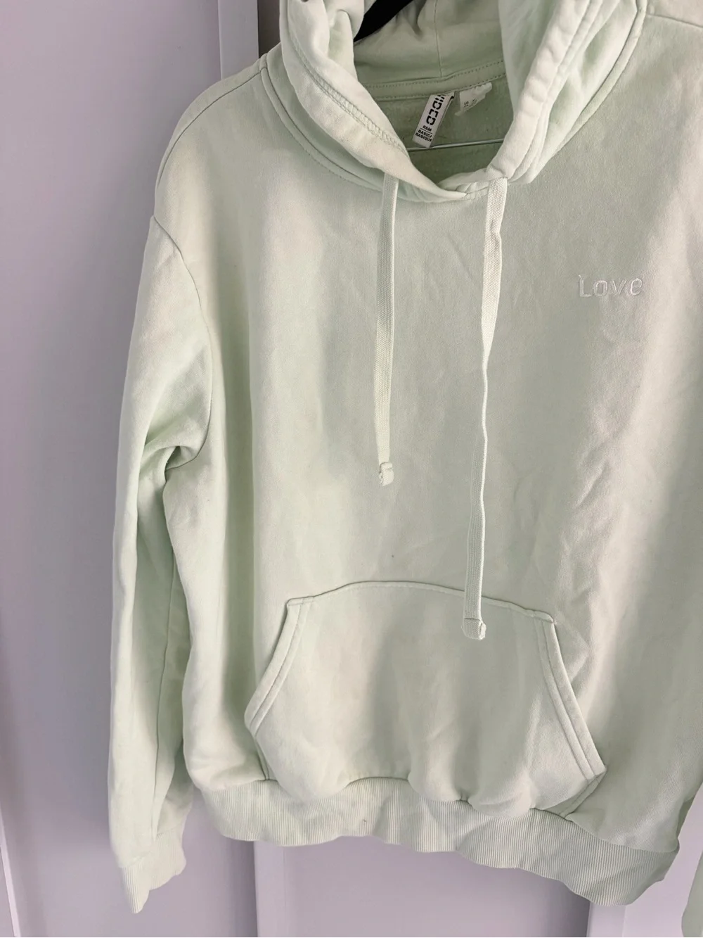 H&M Mint Sage Green Love Embroidered Fleece Hoodie M - Picture 4 of 8